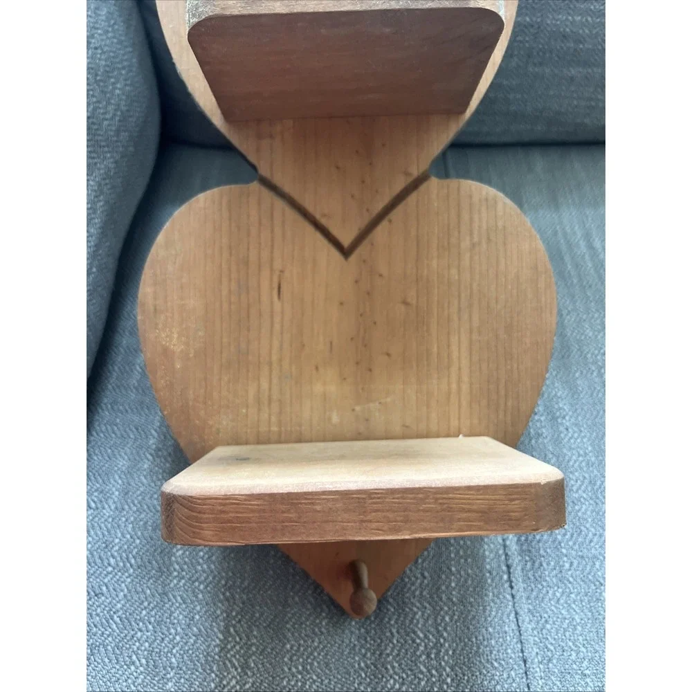 Vintage 3 Tier Wooden Heart Shaped Wall Shelf W/Peg Cottagecore Granny